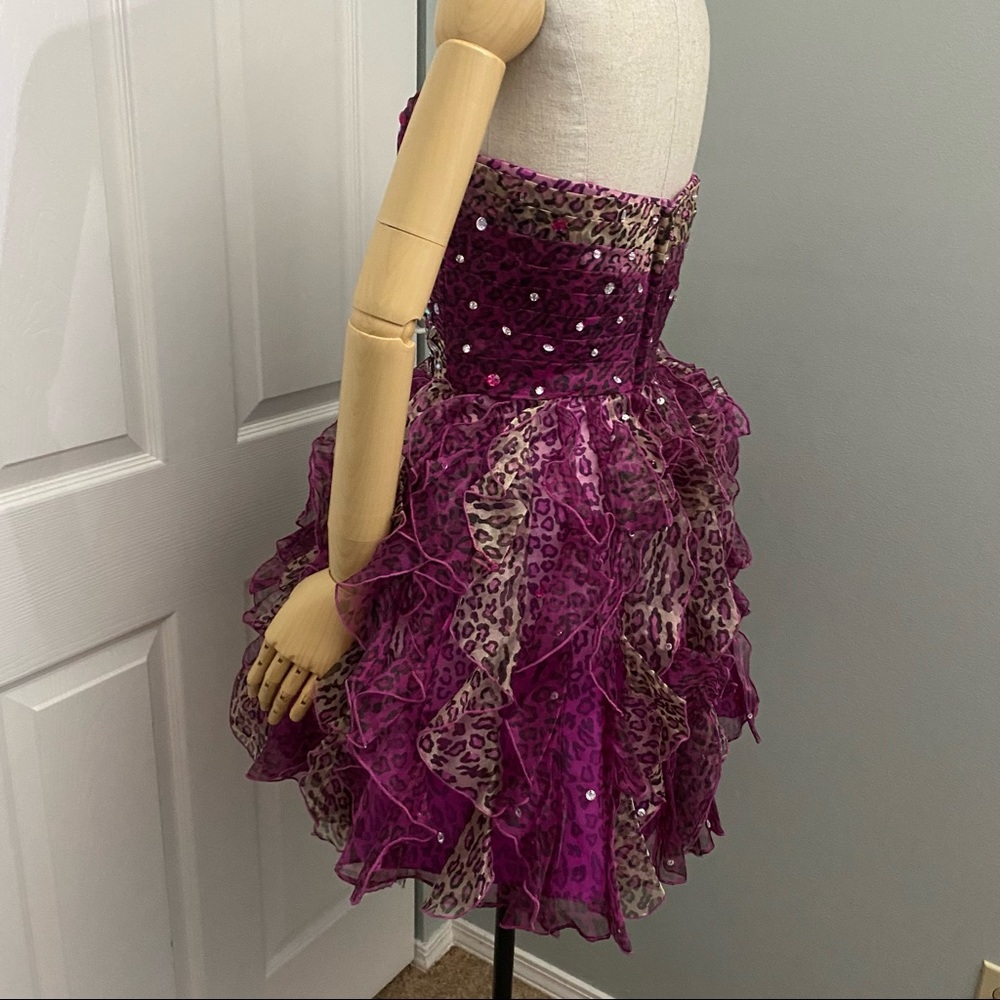 MoriLee Pink Leopard Tulle and Rhinestones Party Dress Size 13 - Picture 10 of 16